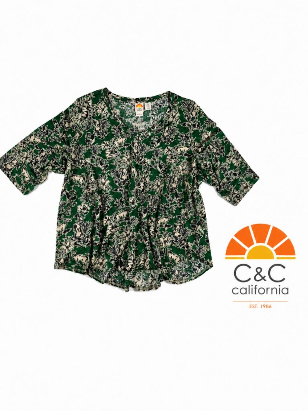C&C California 100% Linen Safari Print Top – Size 3XL